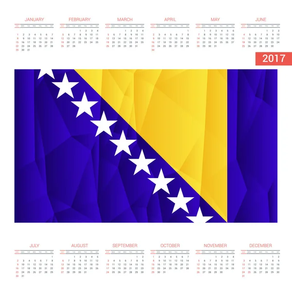 Calendrier 2017 avec drapeau de Bosnie-Herzégovine — Image vectorielle
