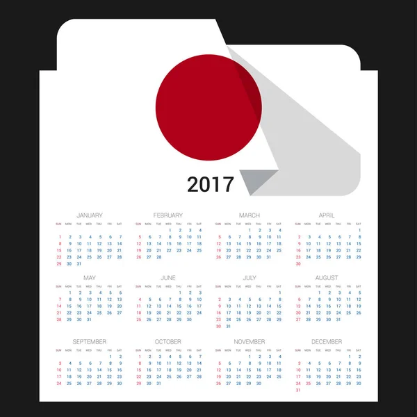 Calendario 2017 con bandera de Japón — Archivo Imágenes Vectoriales