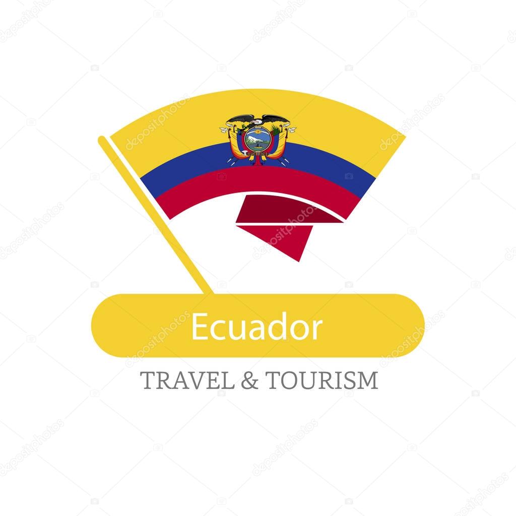 Ecuador national flag logo illustration with travel and tour text over white background