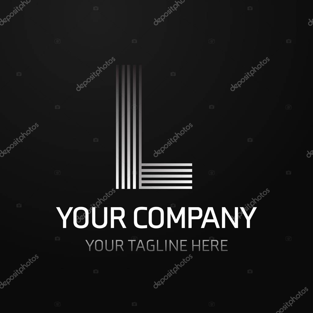 Gray business logotype icon with letter L on black background, vector illustration