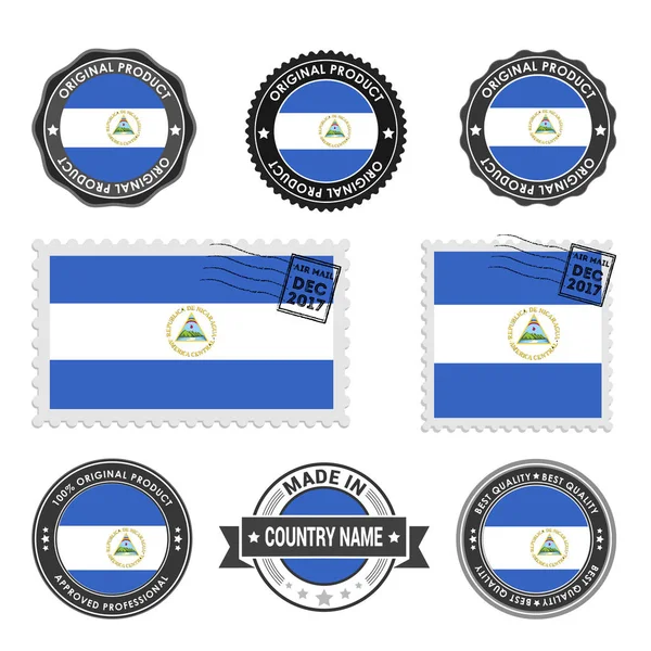 Conjunto de sellos de colores Nicaragua — Vector de stock