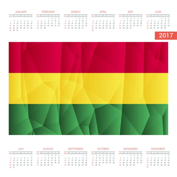 Kalender 2017 mit bolivianischer Flagge — Stockvektor