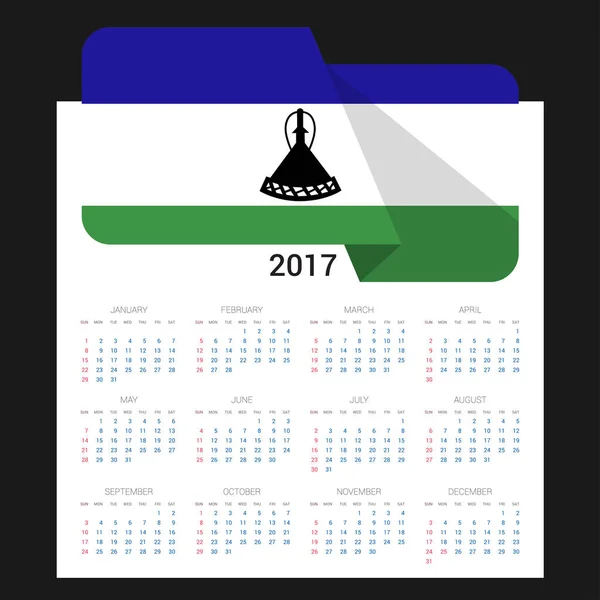 2017 календарь с флагом Лесото — стоковый вектор