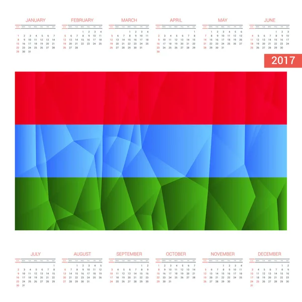 Kalender van 2017 met vlag van Karelië — Stockvector
