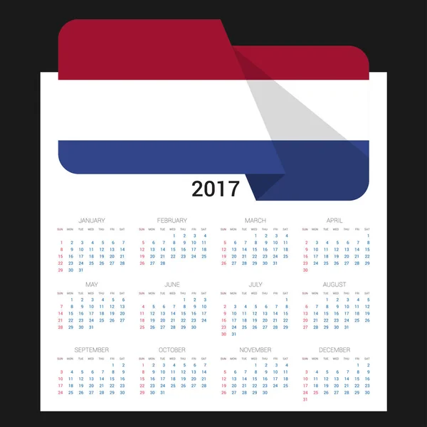 Kalender 2017 mit Niederländischer Flagge — Stockvektor