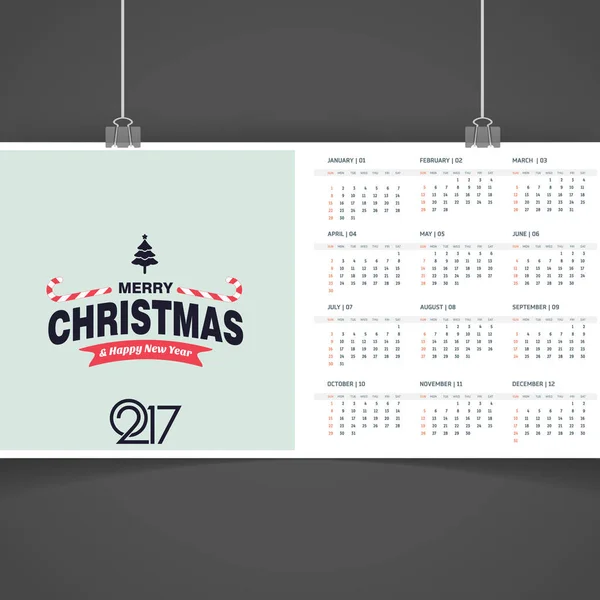 Calendrier de Noël imprimable 2017 — Image vectorielle