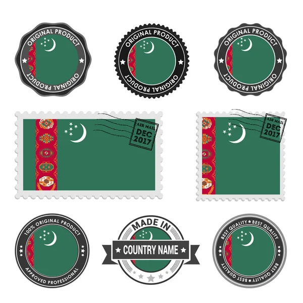 Juego de sellos de colores Turkmenistán — Vector de stock