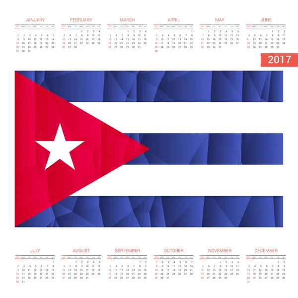 Calendario 2017 con bandera de Cuba — Vector de stock