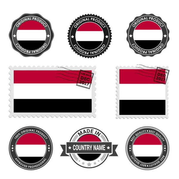 Set de timbres colorés Yémen — Image vectorielle