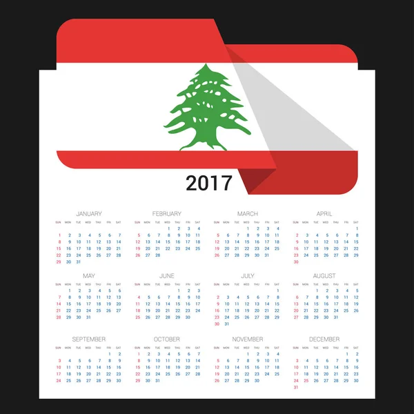 Kalender van 2017 met Libanon vlag — Stockvector