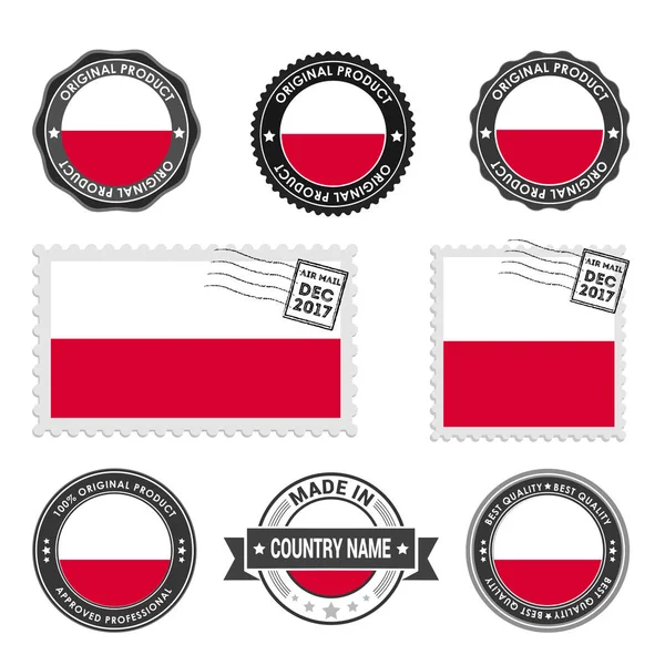 Set de sellos de colores Polonia — Vector de stock