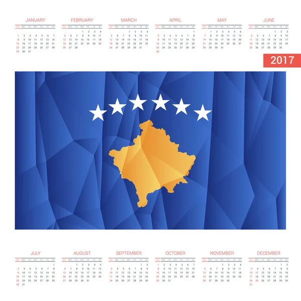 Calendrier 2017 avec drapeau du Kosovo — Image vectorielle