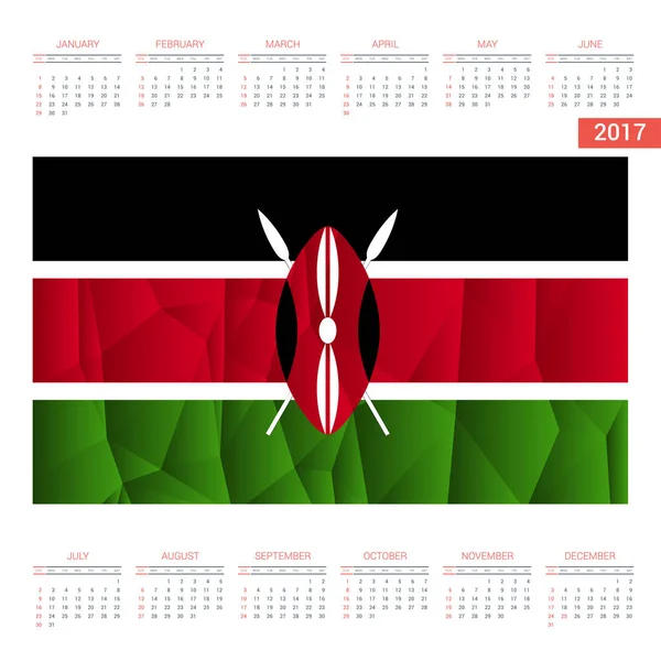 Kalender 2017 mit Kenia-Flagge — Stockvektor