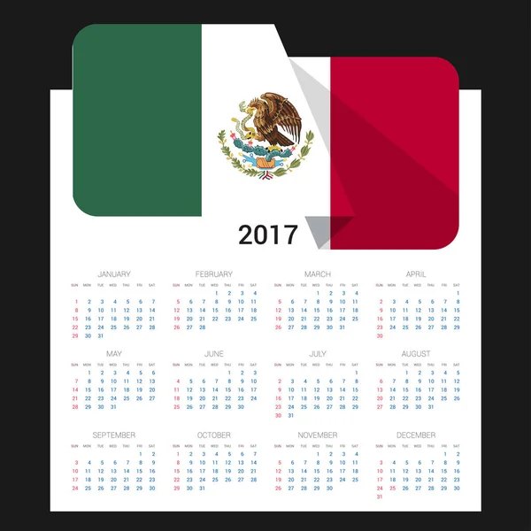 Calendrier 2017 avec drapeau mexicain — Image vectorielle