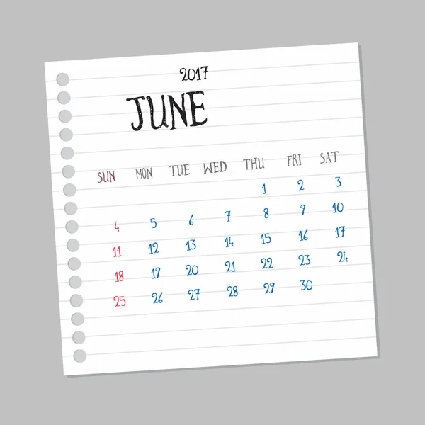 2017 calendario para el mes — Vector de stock