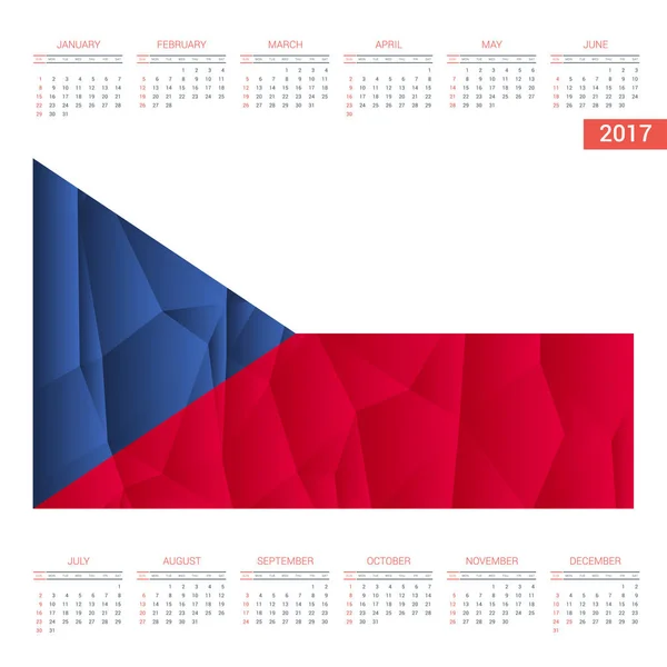 Calendario 2017 con bandera de República Checa — Vector de stock