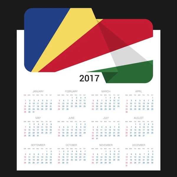 Calendrier 2017 avec drapeau des Seychelles — Image vectorielle