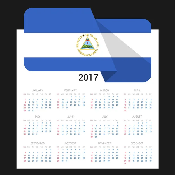 2017 calendar with Nicaragua  flag — Stock Vector