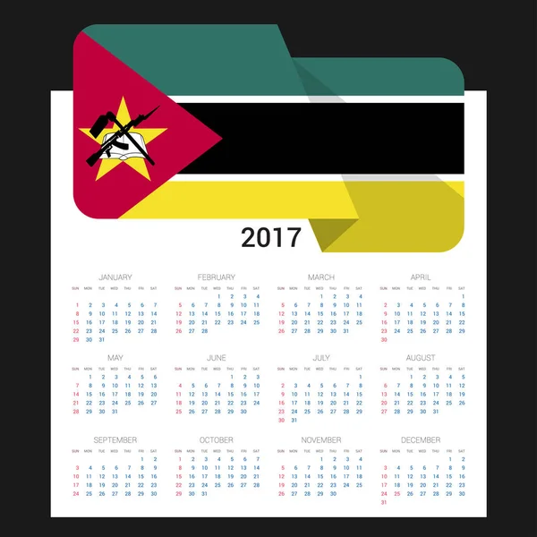 Calendario 2017 con bandera de Mozambique — Archivo Imágenes Vectoriales