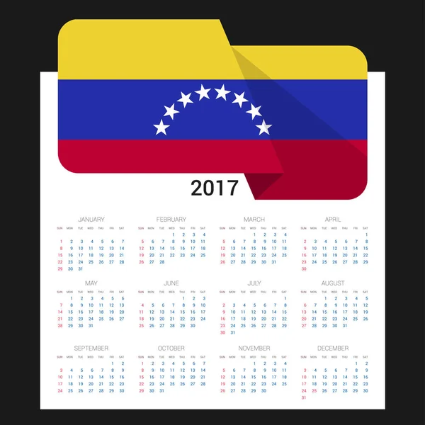 Calendário 2017 com bandeira da Venezuela — Vetor de Stock