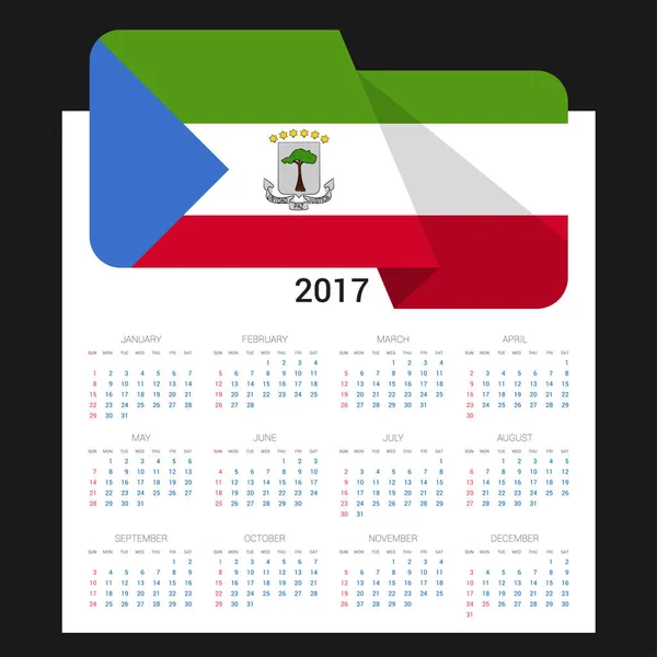 Calendrier 2017 avec drapeau de Guinée équatoriale — Image vectorielle