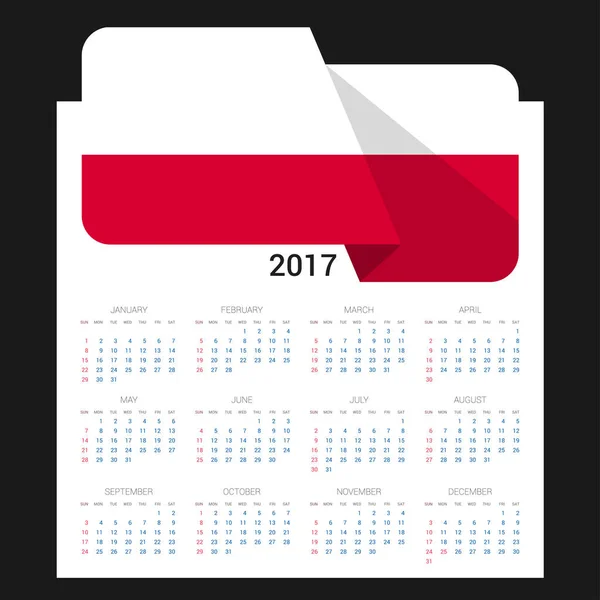 Kalendář 2017 s Polsku flag — Stockový vektor