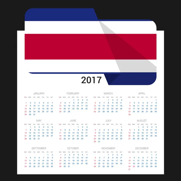 2017 r. kalendarz z flagą Kostaryka — Wektor stockowy