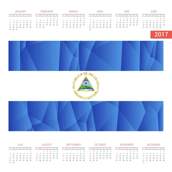 Kalender 2017 mit Nicaragua-Flagge — Stockvektor