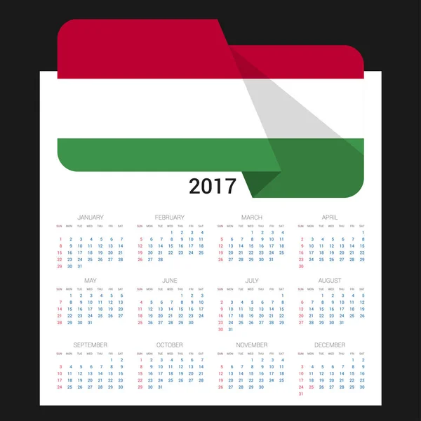 Kalender 2017 mit ungarischer Flagge — Stockvektor