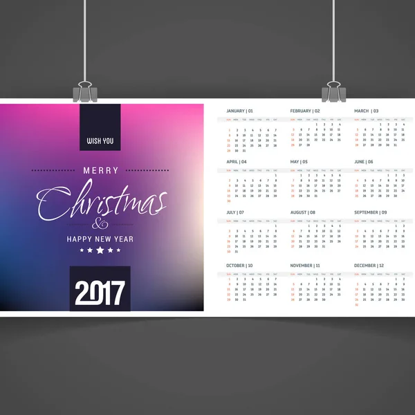 Kalendarz Świąteczny do druku 2017 — Wektor stockowy