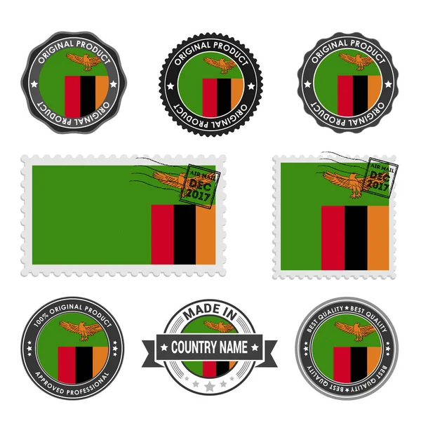 Set van gekleurde postzegels Zambia — Stockvector