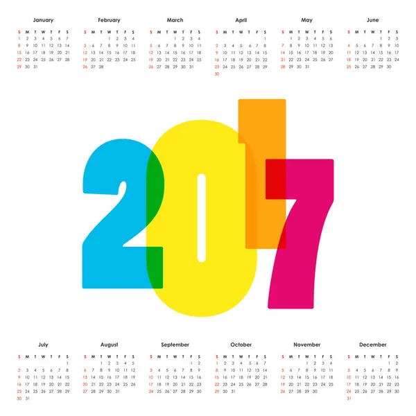 Calendrier 2017 année — Image vectorielle