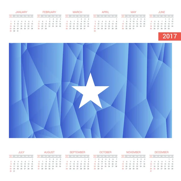 与索马里国旗 2017年日历 — 图库矢量图片