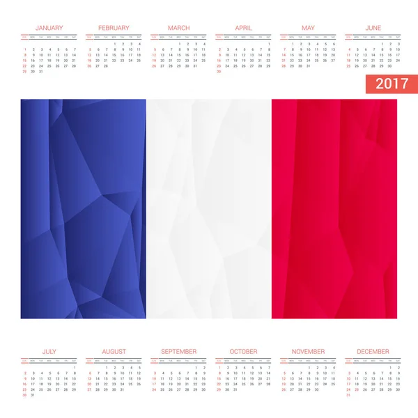 Calendário 2017 com bandeira da França — Vetor de Stock