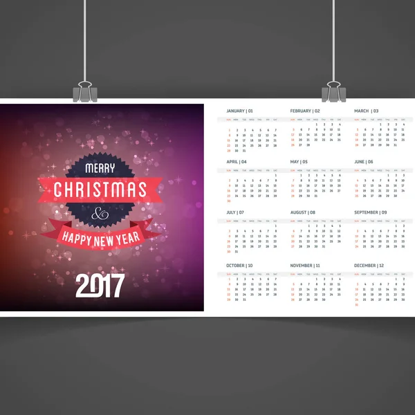 2017 Calendario de Navidad imprimible — Vector de stock