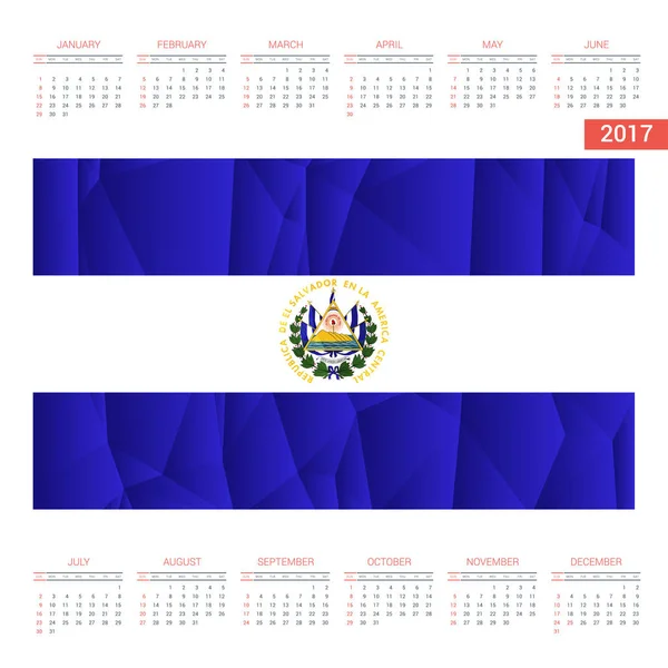 Calendario 2017 con bandera de El Salvador — Archivo Imágenes Vectoriales