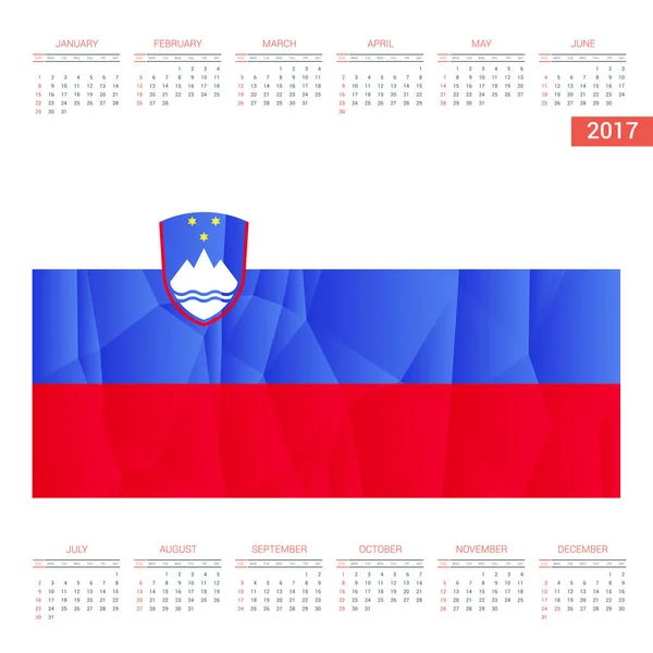 Kalendář 2017 s vlajkou Slovinsko — Stockový vektor