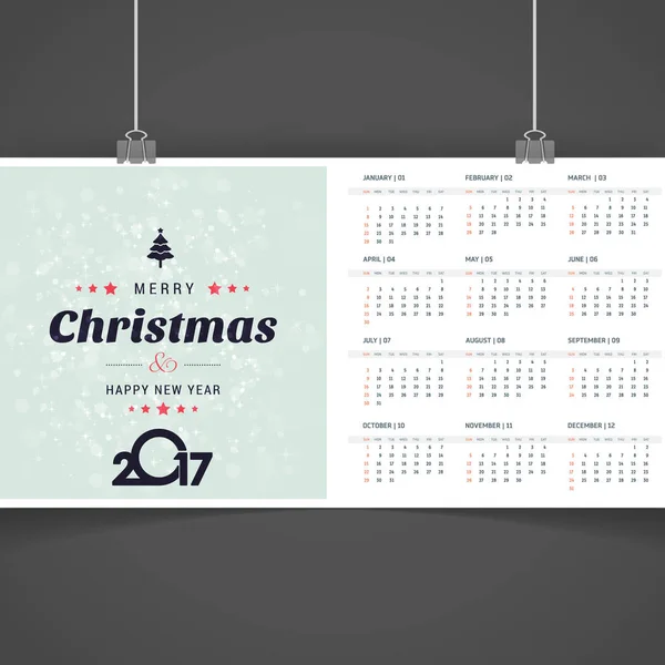 Calendrier de Noël imprimable 2017 — Image vectorielle