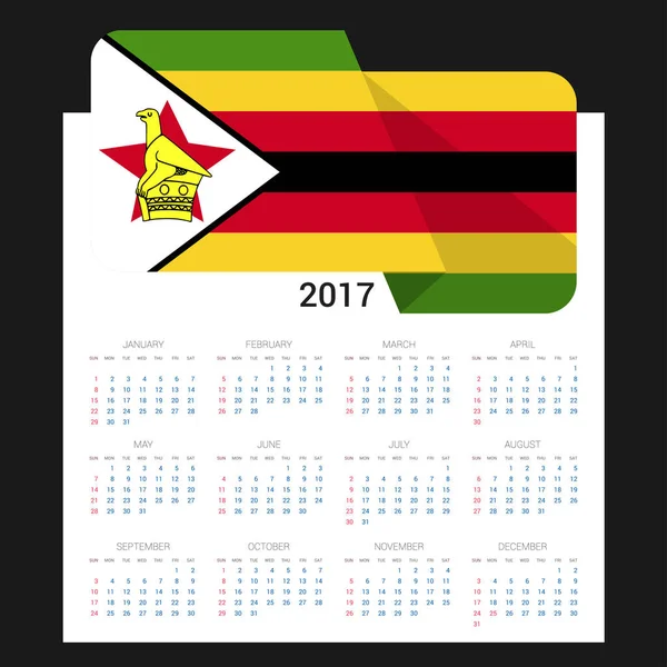 Kalendář 2017 s vlajka Zimbabwe — Stockový vektor