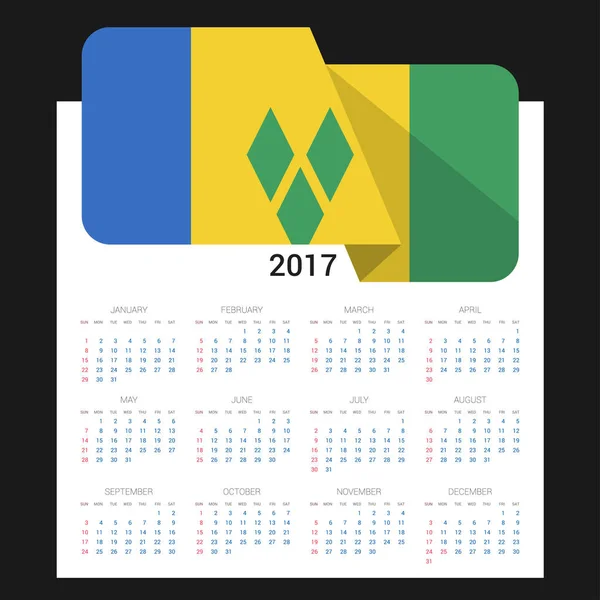 2017 r. kalendarz z flagą — Wektor stockowy