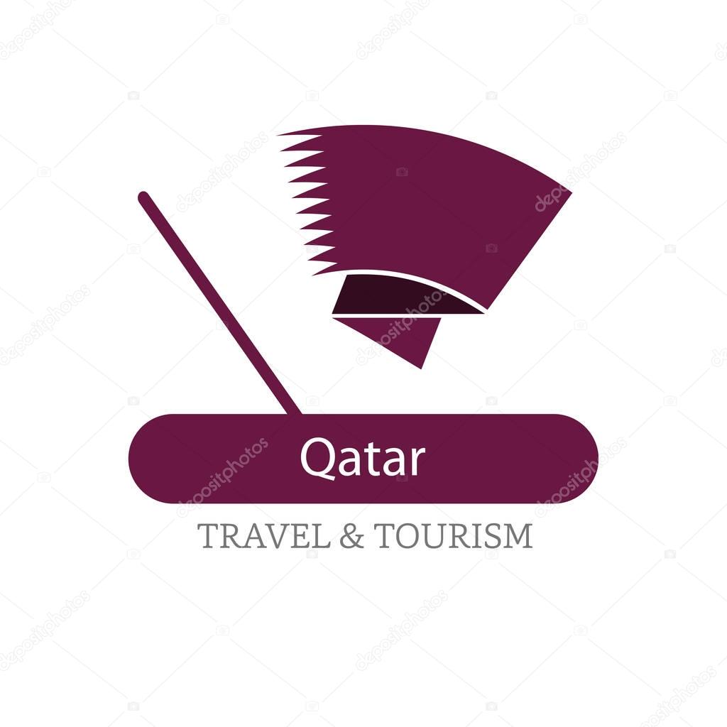 Qatar national flag logo illustration with travel and tour text over white background