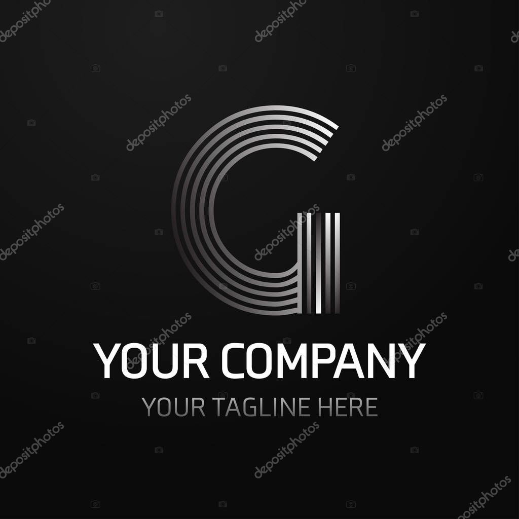 Gray business logotype icon with letter G on black background, vector illustration
