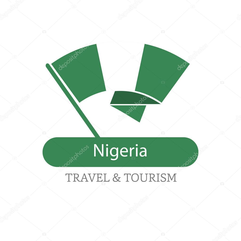 Nigeria national flag logo illustration with travel and tour text over white background