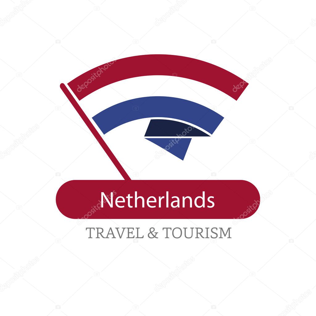 Netherlands national flag logo illustration with travel and tour text over white background