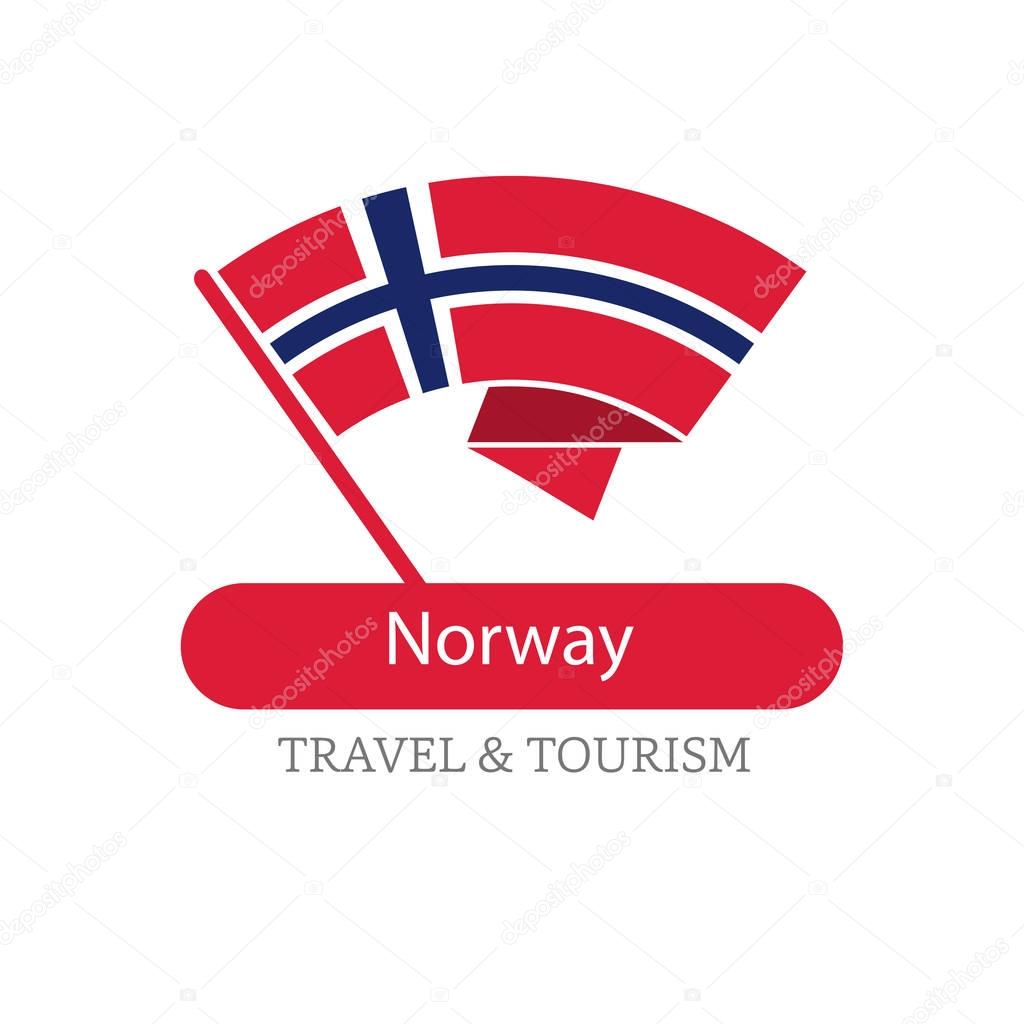 Norway national flag logo illustration with travel and tour text over white background