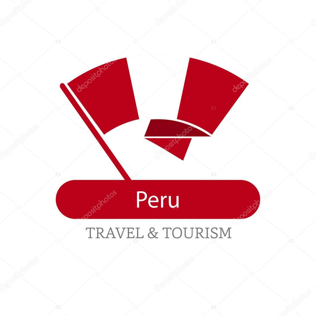 Peru national flag logo illustration with travel and tour text over white background