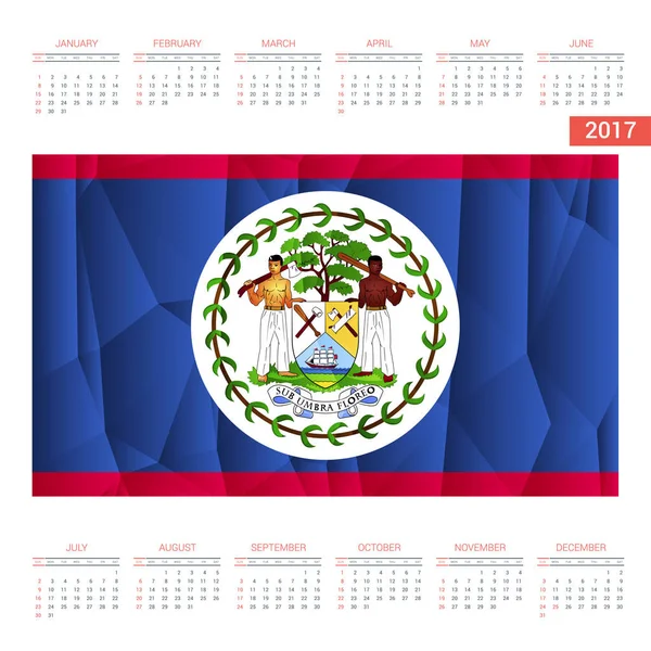 2017 naptár Belize zászló — Stock Vector
