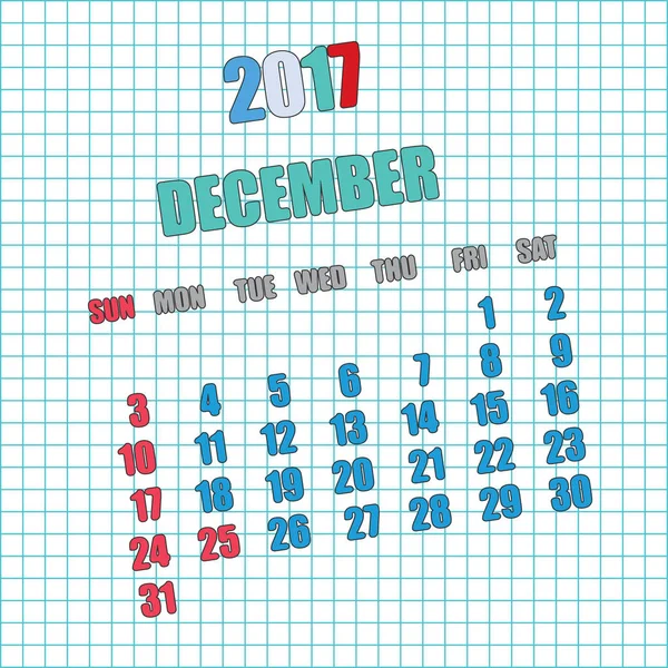 2017 naptári hónap December — Stock Vector