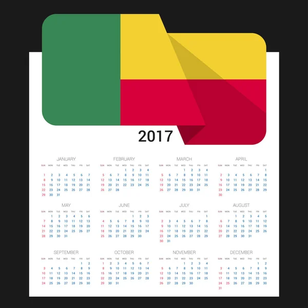 ベナンの国旗と 2017年カレンダー — ストックベクタ