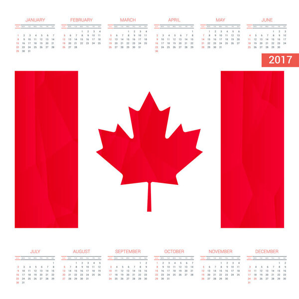 2017 calendar with Canada  flag